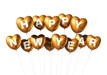 Image showing gold happy new year heart shaped balloons