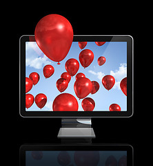 Image showing red balloons in a 3D tv screen