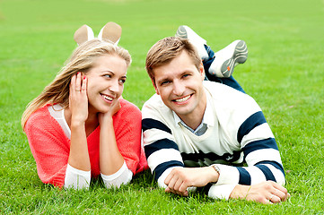 Image showing Romantic young couple outdoors in the park