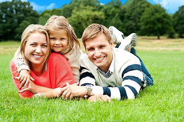 Image showing Joyous family in a park enjoying day out