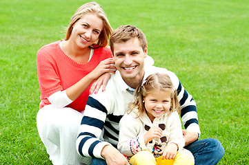 Image showing Outdoor happy caucasian family relaxing