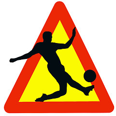 Image showing Soccer Player Silhouette on Traffic Warning Sign