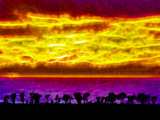 Image showing Abstract Fantasy Sunset Silhouette