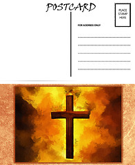 Image showing Empty Blank Postcard Template Fiery Christian Cross Image 