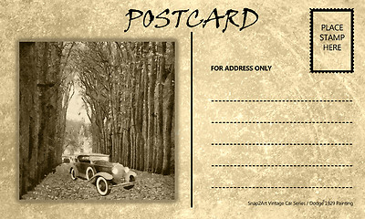 Image showing Vintage Empty Blank Motor Car Postcard Template