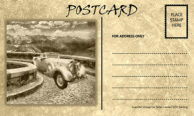 Image showing Vintage Empty Blank Motor Car Postcard Template