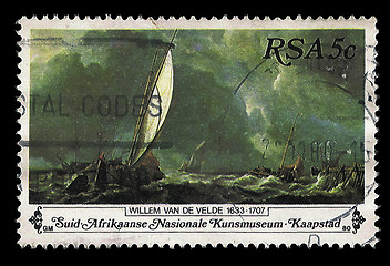 Image showing South Africa Postage Stamp Sail Boats on Stormy Sea Painting 198