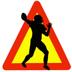 Image showing Football Player Silhouette on Traffic Warning Sign