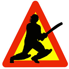 Image showing Cricket Player Silhouette on Traffic Warning Sign