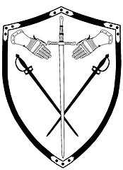 Image showing Isolated 16th Century War Shield with Crossed Swords and Gloves