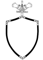 Image showing Isolated 16th Century War Shield with Sword and Gloves