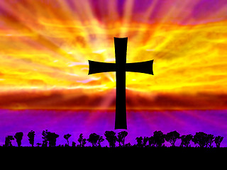 Image showing Abstract Fantasy Sunset with Cross 