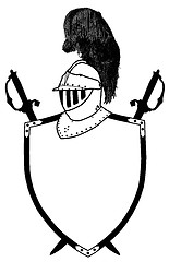 Image showing Isolated 16th Century War Shield Swords and Plumaged Helmet