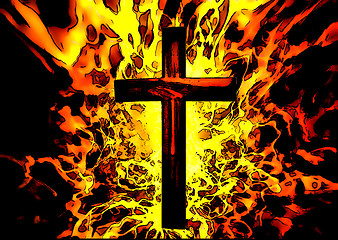 Image showing Flaming Cross Christian Illustration Background