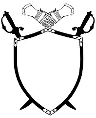 Image showing Isolated 16th Century War Shield with Crossed Swords and Gloves