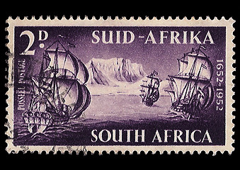 Image showing South Africa Postage Stamp 3 Ships 1952