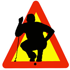 Image showing Golf Player Silhouette on Traffic Warning Sign