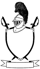 Image showing Isolated 16th Century War Shield Swords Banner and Plumaged Helm