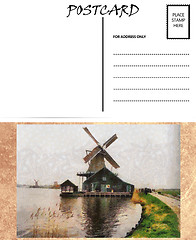 Image showing Empty Blank Postcard Template Dutch Windmill Image 