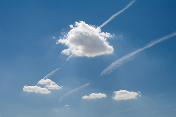 Image showing Traces of planes and clouds in the sky