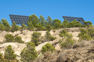 Image showing Solar panels on the mountain