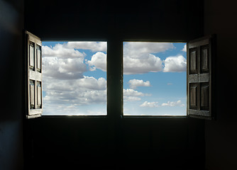 Image showing Window view and blue sky