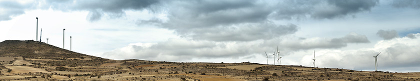 Image showing Installation of wind turbines panorama 