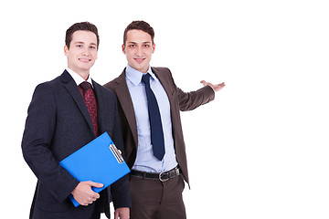 Image showing two young businessmen presenting