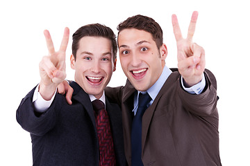 Image showing  businessmen gesturing victory