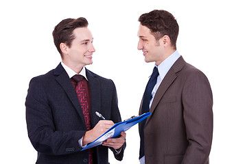 Image showing business people standing working in team