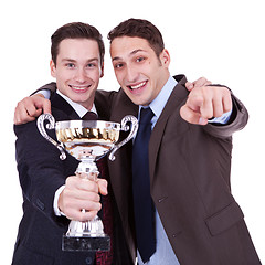 Image showing winning business men pointing to you