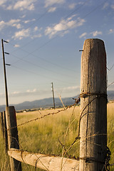 Image showing Wooden Gate with Blue Skies in the Country