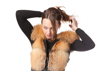 Image showing Stylish woman in winter fur jacket