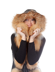 Image showing Beautiful woman in fur trimmed jacket