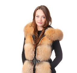 Image showing Stylish woman in winter fur jacket