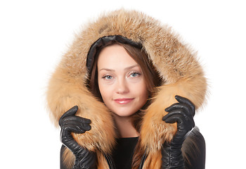 Image showing Beautiful woman in fur trimmed jacket