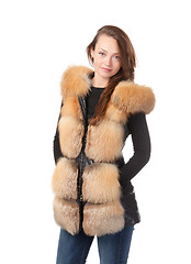 Image showing Stylish woman in winter fur jacket