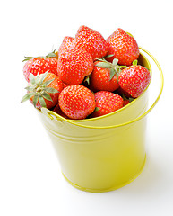 Image showing Strawberries inside Yellow Bucket