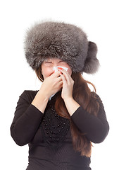 Image showing Woman with a winter cold and flu