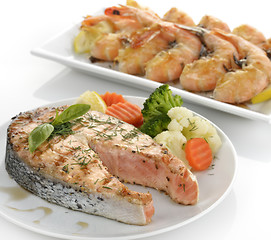 Image showing Slice Of Salmon And Shrimps