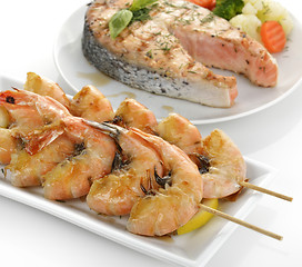 Image showing Slice Of Salmon And Shrimps