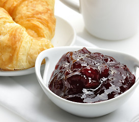Image showing Strawberry Jam And Fresh Croissants