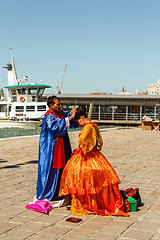 Image showing 16. Jul 2012 - Couple preparing for posing to tourists in Venice, Italy