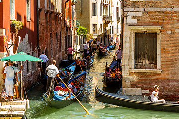 Image showing 16. Jul 2012 - Heavy traffic of gondolas on the canal in Venice