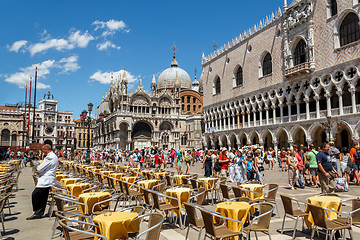 Image showing 16. Jul 2012 - Street cafe waiting for tourist at St Mark square in Venice, Italy. 