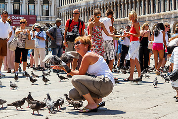 Image showing 16. Jul 2012 - People with pigeons in San Marco Plaza 3 in Venice, Italy 