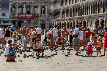 Image showing 16. Jul 2012 - People with pigeons in San Marco Plaza 3 in Venice, Italy 