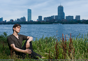 Image showing Young man at river