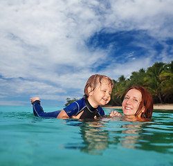 Image showing Teaching baby to swim