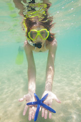 Image showing Happy woman showing starfish